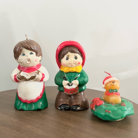 Vintage Jasco and Avon Christmas Wax Candle Figures People And Dog Set of Three - Picture 2 of 11